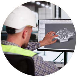 Machinist Doing 3D CAD Model Design On Computer At Factory