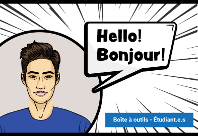 vignette montre une personne à la peau claire, aux cheveux courts bruns, portant un chandail bleu. En bas à droite, une étiquette bleue indique « Boîte à outils – Étudiant.e.s ».